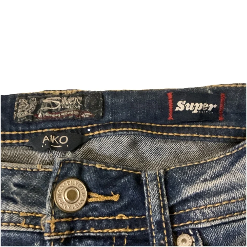 Y2K Silver Jeans AIKO MID FLARE Super Stretch Jeans Tag 25 x 32 (25x31) - Picture 4 of 14